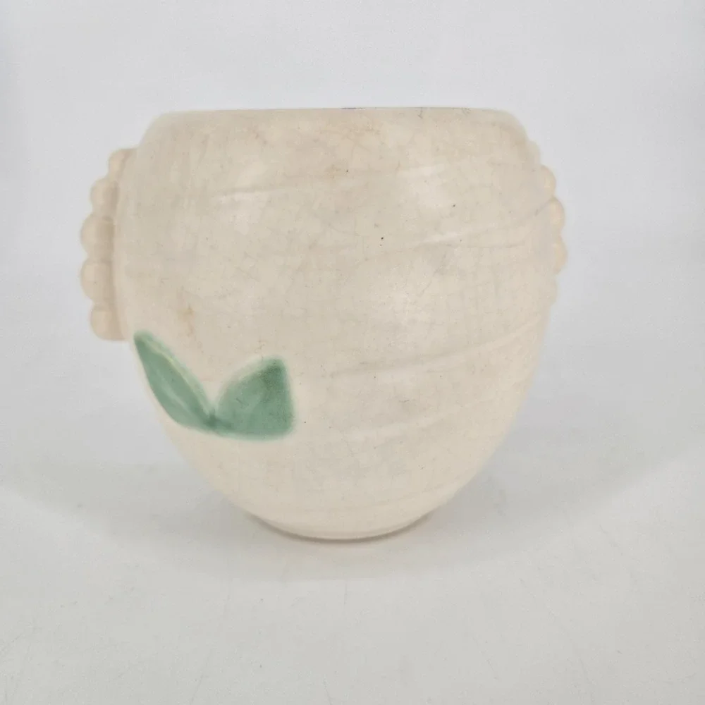 Weller Bonito Art Pottery Planter Pink Flower Ivory Crackle Glaze 1920s Art Deco